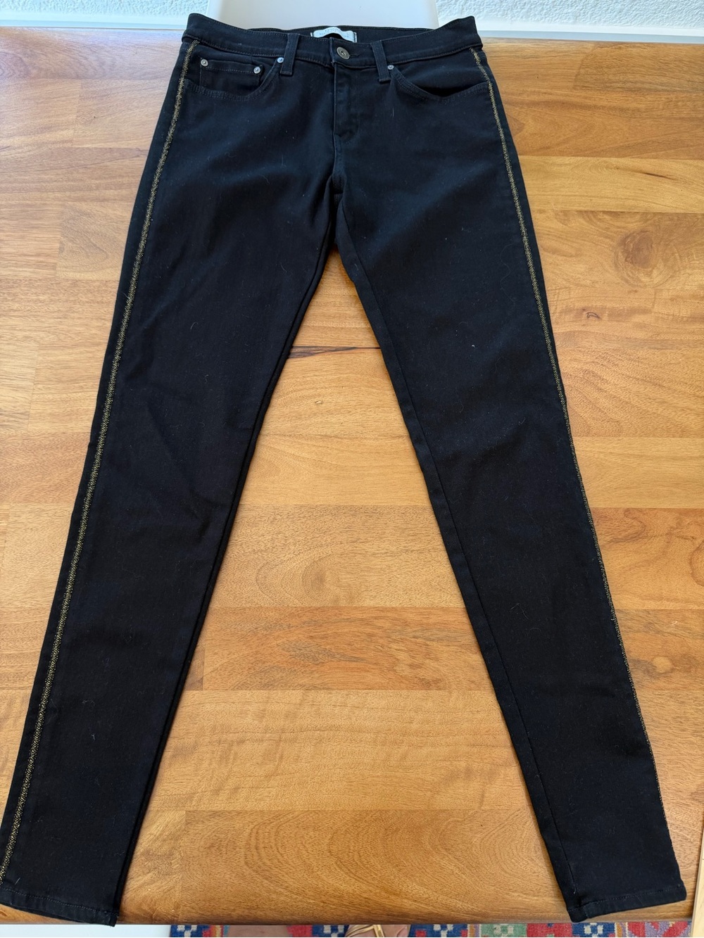 Principle Denim Innovators Black Skinny Jeans w/ Gold Side Stripe - Size 28
